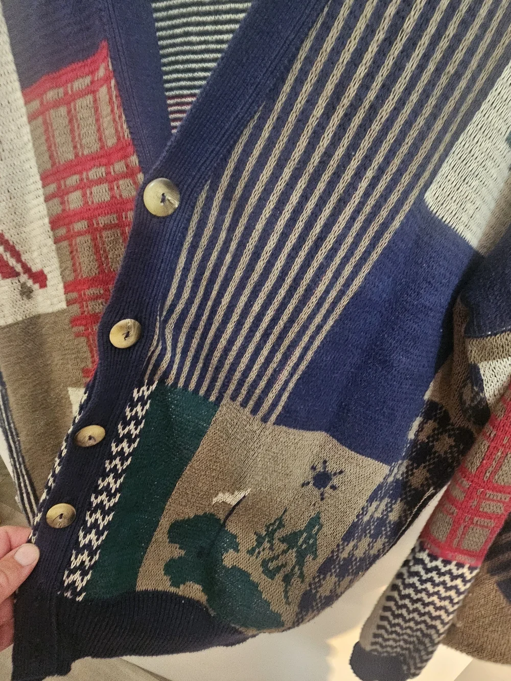 Club Newport Made in USA Golf Patchwork Cardigan Sweater Large Euc